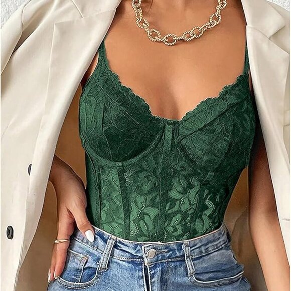 Sexy Floral Lace Sheer Mesh Corset Bodysuit - Picture 2 of 5